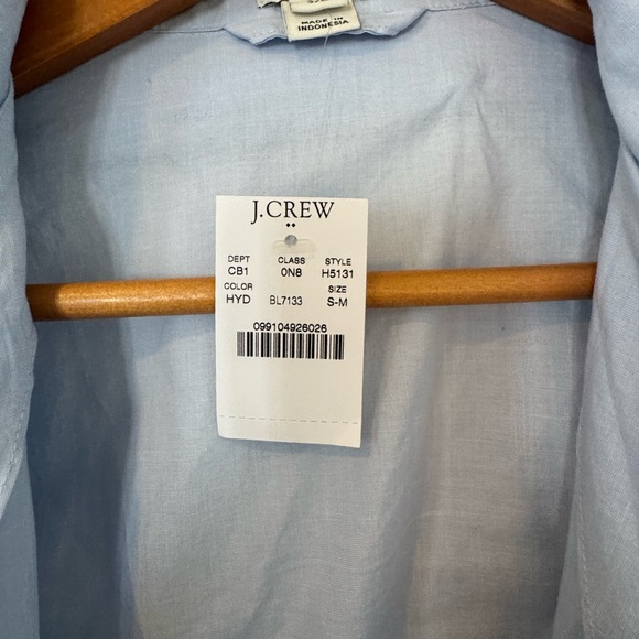 J. Crew Light Blue navy piping Women's cotton melted robe S/M NWT - Picture 2 of 5